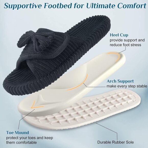 ⚡Woman Black Arch Support Open Toe Orthopedic Adjustable Home Indoor Slippers - Picture 3 of 8